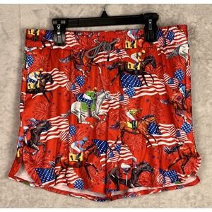 Patriotic Mens Board Shorts 3X USA America Flag XXXL‎ Surf Horse Jockey Derby